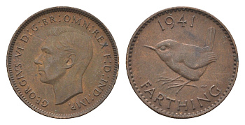 Великобритания 1 фартинг 1941 Георг VI (1936-1952) KM 843, Spink 4116 бронза 4664-333
