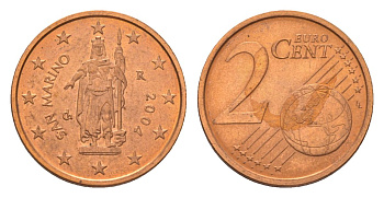 Сан-Марино 2 евроцента 2004 R KM 441 сталь плакированная медью aUNC 4627-731