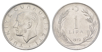 Турция 1 лира 1970 Кемаль Ататюрк KM 889a.2 нержавеющая сталь 4648-744
