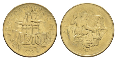 Сан-Марино 200 лир 1978 Работа KM 83 алюминиевая бронза UNC 4648-251