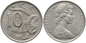 Австралия 10 центов 1970 Елизавета II (1952-), птица лирахвост KM 65 медно-никель 3336-747