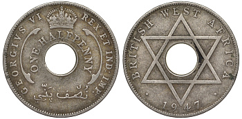 Британская Западная Африка 1/2 пенни 1947 H, Георг VI KM 18 медно-никель 25-1512