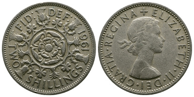Великобритания 2 шиллинга (флорин) 1961 Елизавета II (1952-2022) KM 906, Spink 4146 медно-никель 4382-235