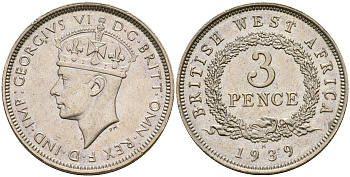 Британская Западная Африка 3 пенса 1939 Н, Георг VI (1937-1952) KM 21 медно-никель 00-00