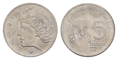 Бразилия 5 сентаво 1975 ФАО - Зебу KM 587 нержавеющая сталь UNC 4655-1056