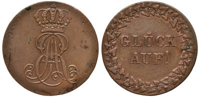 Ганновер 1 пфенниг 1839 Эрнст Август (1837-1851), на удачу AKS 135 медь 1527-812