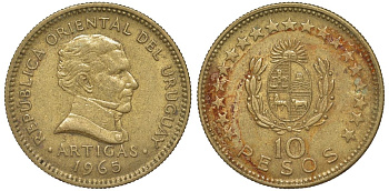 Уругвай 10 песо 1965 KM 48 алюминиевая бронза 81-124