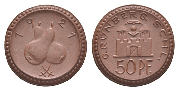 Грюнберг 50 пфеннигов 1921 Men05 9888.2, Men18 12320.2, Scheuch 137a фарфор 1094-10-22