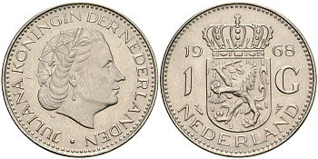 Нидерланды 1 гульден 1968 Юлиана (1948-1980) KM 184a никель UNC 08-927
