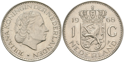 Нидерланды 1 гульден 1968 Юлиана (1948-1980) KM 184a никель UNC 08-927