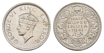 Британская Индия 1/2 рупии 1941 Георг VI (1936-1952) KM 551 серебро aUNC 5010-1122