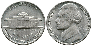 США 5 ЦЕНТОВ 1977 ДЖЕФЕРСОН KM А192 медно-никель 51-4834