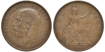 Великобритания 1 пенни 1927 Георг V (1910-1936) KM 826, Spink 4054 бронза 4123-1015
