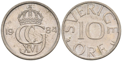 Швеция 10 эре 1984 Карл XVI Густав (1973- ) KM 850 медно-никель 4585-432