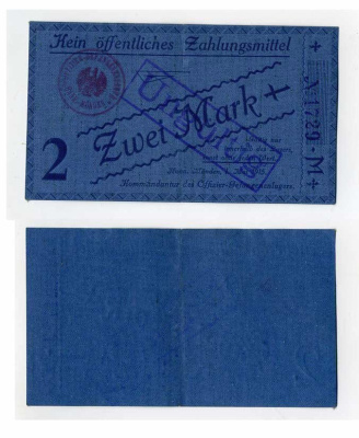 Германия 2 марки 1916 Ганновер, Мюнден, лагерь военнопленных офицеров, перфорация C-3084, Tieste 345.11 пластик 504-42-2-2