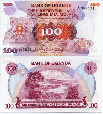 УГАНДА 100 ШИЛЛИНГОВ 1982 Pick 19b бумага UNC (ПРЕСС) 6299-6-1