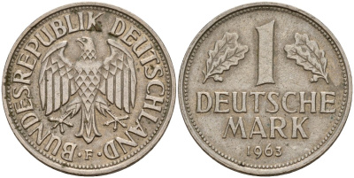 ФРГ 1 марка 1963 F KM 110, J. 385 медно-никель 4159-1051