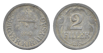 Венгрия 2 филлера 1943 BP KM 519 цинк 4665-523