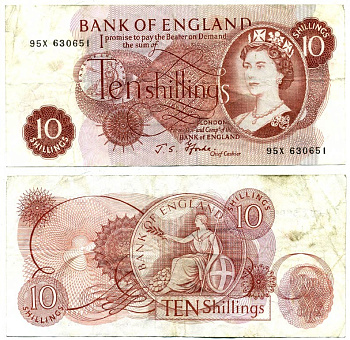 АНГЛИЯ 10 ШИЛЛИНГОВ 1966-1970 Pick 373c бумага 6312-3-3-2