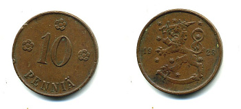 Финляндия 10 пенни 1923 республика (1918-1962) KM 24 медь 46-816