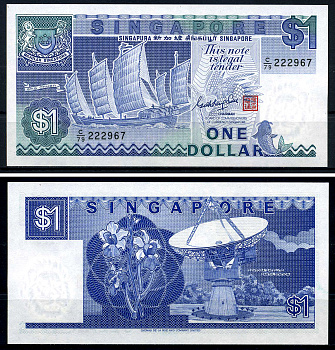 Сингапур 1 доллар ND (1987) парусник Sha Chuan, спутниковая станция на острове Сентоза, подпись Goh Keng Swee Pick 18 a бумага UNC (пресс) 446-111-2