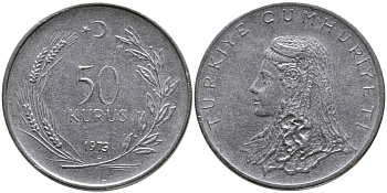 Турция 50 курушей 1973 Анатолийская невеста KM 899 нержавеющая сталь 4541-833