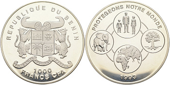 Бенин 1000 франков 1993 международный год семьи KM 27 серебро PROOF 01-077-12