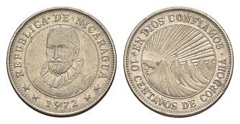 Никарагуа 10 сентаво 1972 KM 17.2a сталь плакированная никелем aUNC 4640-1025