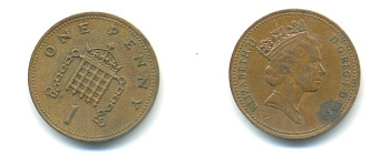 Великобритания 1 пенни 1989 Елизавета II (1952-2022) KM 935, Spink 4381 (B3) бронза 59-1715