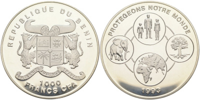 Бенин 1000 франков 1993 международный год семьи KM 27 серебро PROOF 00-00