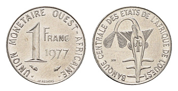 Западная Африка (BCEAO) 1 франк 1977 KM 8 нержавеющая сталь UNC 4669-454