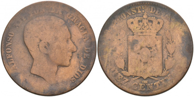 ИСПАНИЯ 10 СЕНТИМО ND ОМ, АЛЬФОНСО XII (1874-1885) KM 675 бронза 69-1012