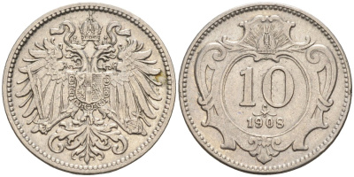 Австрия 10 геллеров 1908 Франц Иосиф I (1848-1916) KM 2802 никель 4585-135