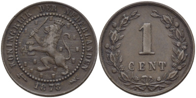 Нидерланды 1 цент 1878 Виллем III (1849-1890) KM 107 бронза 4387-1253