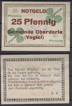 Обердорла 25 пфеннигов 1918 Grabowski O3.6 бумага UNC (пресс) 8592-50-1-1