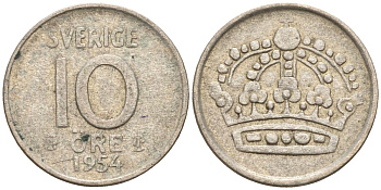 Швеция 10 эре 1954 Густав VI Адольф (1950-1973) KM 823 серебро 4147-869