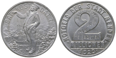 Менден (Пруссия, Вестфалия) 2000000 марок 1923 Funck 639.2, Men18 20806.15 алюминий aUNC 4610-424