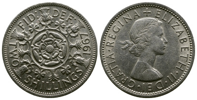 Великобритания 2 шиллинга (флорин) 1967 Елизавета II (1952-2022) KM 906, Spink 4146 медно-никель 4382-736