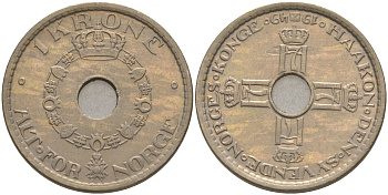 НОРВЕГИЯ 1 КРОНА 1949 ХОКОН VII (1905-1957) KM 385 медно-никель UNC 106-314