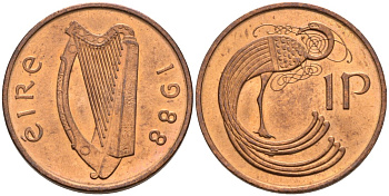 Ирландия 1 пенни 1988 птичка KM 20 бронза UNC 92-156