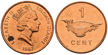Соломоновы острова 1 цент 1987 Елизавета II (1953-) KM 24 сталь плакированная бронзой aUNC 4602-855