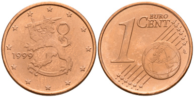 Финляндия 1 евроцент 1999  KM 98 сталь плакированная медью  UNC  4160-362