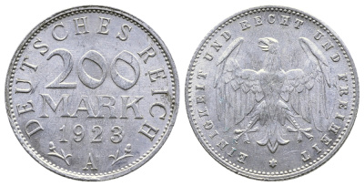ГЕРМАНИЯ 200 МАРОК 1923 A KM 35, J. 304 алюминий 4380-422