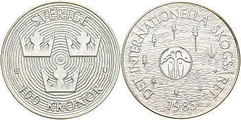 Швеция 100 крон 1985 Карл XVI Густав (1973- ), Международный год защиты лесов KM 866 серебро UNC 1517-622