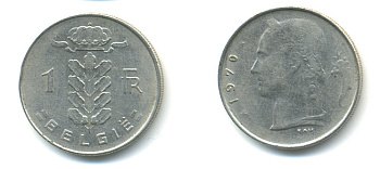 БЕЛЬГИЯ 1 ФРАНК 1970 BELGIE KM 143.1 медно-никель 86-1325