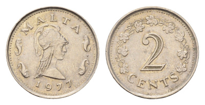 Мальта 2 цента 1977 Пентесилея, царица амазонок KM 9 медно-никель aUNC 4655-144