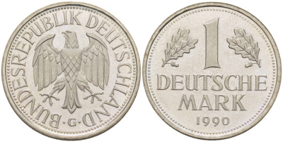 ФРГ 1 МАРКА 1990 G KM 110 J 385 медно-никель 87-1555