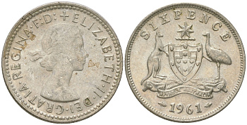 Австралия 6 пенсов 1961 Елизавета II (1952-2022) KM 58 серебро 4623-264