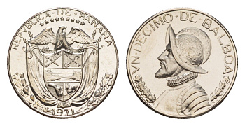 Панама 1/10 бальбоа (10 сентесимо) 1971 тираж 11.000 экземпляров KM 10 медь плакированная медно-никелем PROOF 1522-125