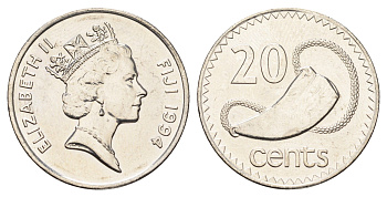 Фиджи 20 центов 1994 KM 53a сталь плакированная никелем UNC 4666-536